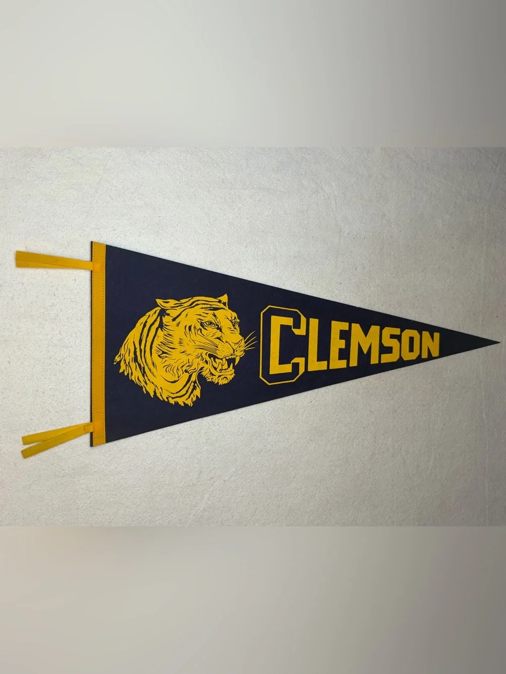 Clemson Tigers Felt Pennant Navy Gold Tiger Mascot 29.5” College Football Vtg